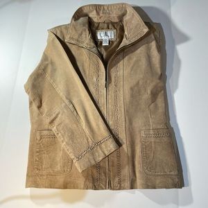 JL STUDIO tan leather jacket womens 20W cutout design fully lined zip up collar